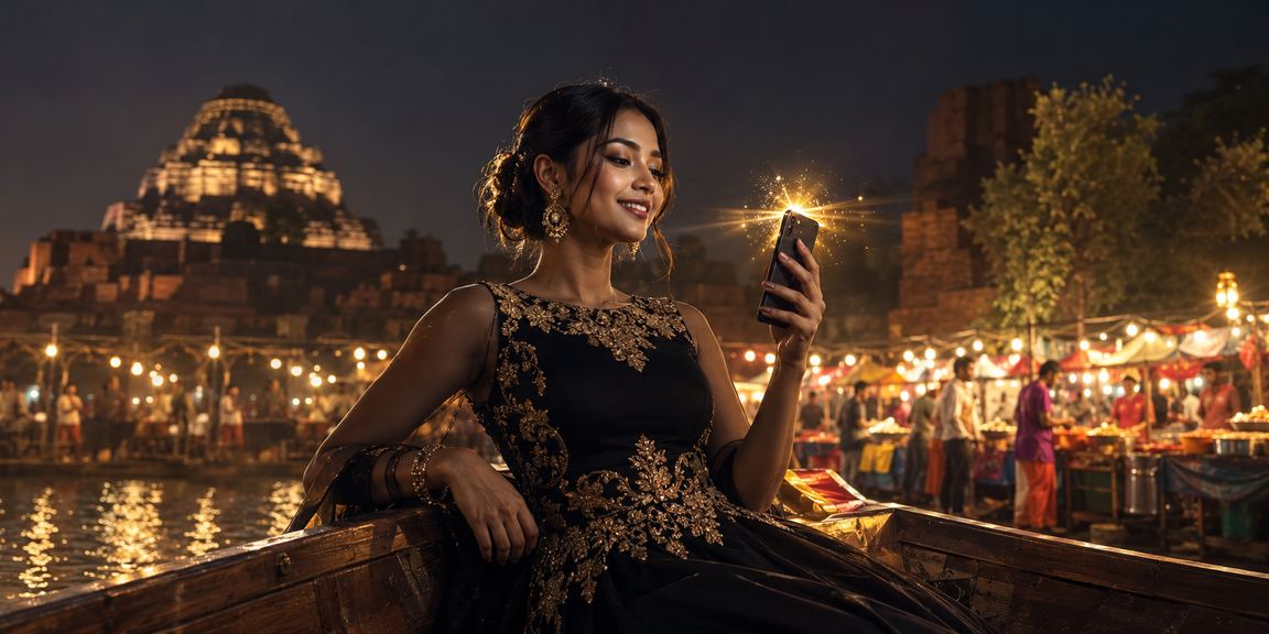 A Bangladeshi user browsing 77jl analytics on mobile at a night market