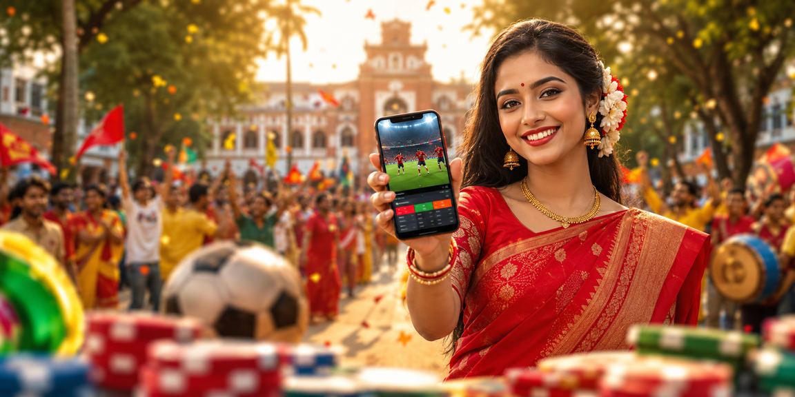A woman in a saree in Rajshahi placing Sports Betting bets on 77jl via mobile